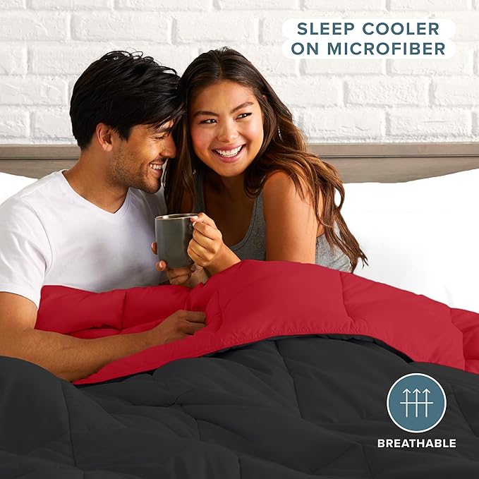 Bare Home Queen Comforter - Reversible Colors - Goose Down Alternative - Ultra-Soft - Premium 1800 Series - All Season Warmth - Bedding Comforter (Queen, Black/Red)