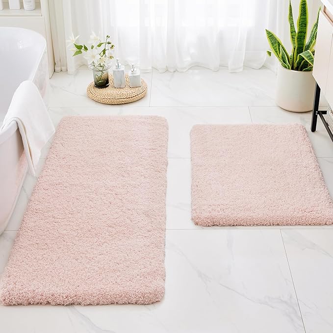 Pink Bathroom Runner Rug 24x59 Non Slip Fluffy Long Bath Mat for Bathroom Floor Washable Plush Luxury Bath Rug for Tub Absorbent Shower Sink Mat Bedside Rug