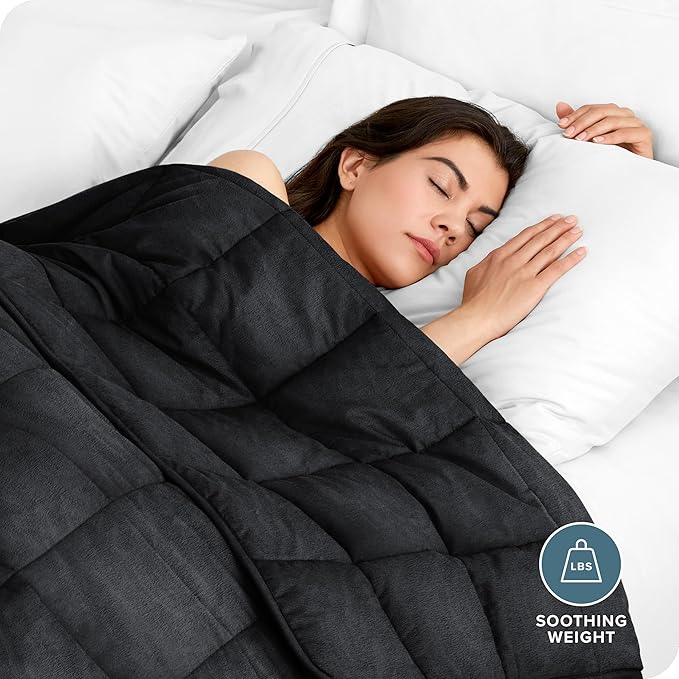 Bare Home Weighted Blanket Full or Queen Size 12lb (48" x 72") - Minky Fleece - Premium Heavy Blanket Nontoxic Glass Beads (Black, 48"x72")