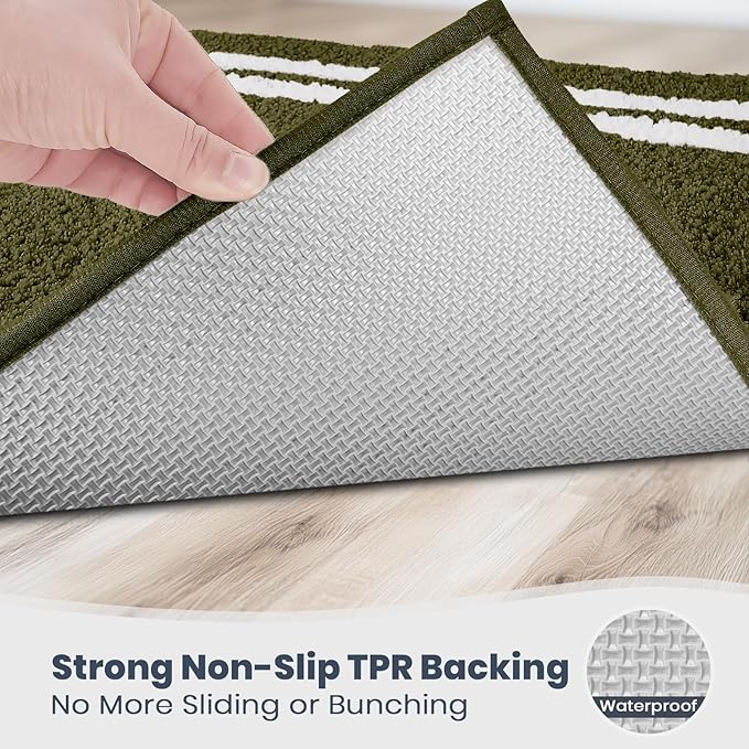 PURRUGS Bathroom Rug Non-Slip Machine Washable 24" x 60", Super Absorbent and Quick Dry Shaggy Microfiber Bath Mat, Extra Soft and Plush Bath Rug for Bathtub, Shower and Sink, Olive Green