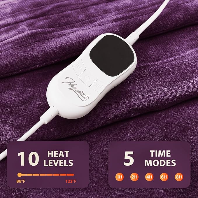 Homemate Electric Heated Blanket Full Size - 72"x84" Heating Blanket Full Size 1/2/4/6/8 Hours Auto-Off 10 Heat Level Over-Heat Protection Flannel Sherpa ETL Certification