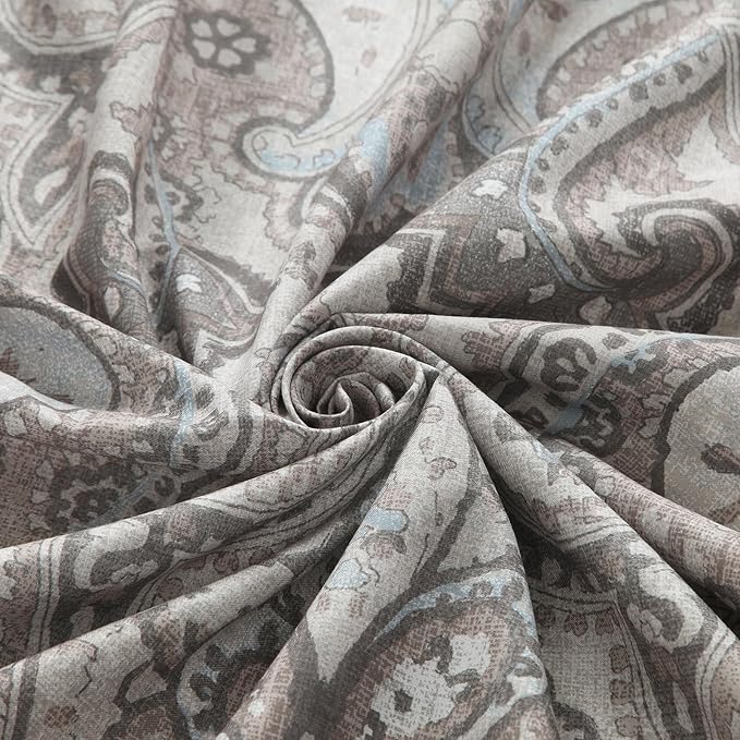 90 Inch Fabric Shower Curtain, Extra Long Taupe and Blue Paisley Print Shower Curtains for Bathroom, 72" W x 90" H