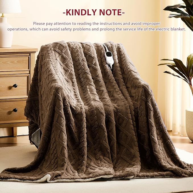 Heated Electric Blanket King Size-100"x90" Heating Blanket with 10 Heating Levels & 5 Time Settings Over-Heat Protection，Winter Warmer for Adults with ETL Certification（Beige）