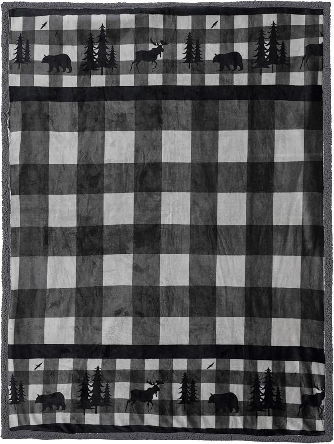 Pavilia Winter Cabin Sherpa Blanket Throw | Flannel Fleece Christmas Plaid Blanket | Plush, Soft, Warm, Cozy, Reversible Microfiber Throw 50x60 (Grey)