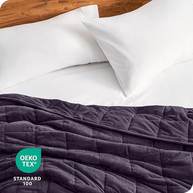 Bare Home Weighted Blanket Twin or Full Size 10lb (40" x 60") - Minky Fleece - Premium Heavy Blanket Nontoxic Glass Beads (Eggplant, 40"x60")