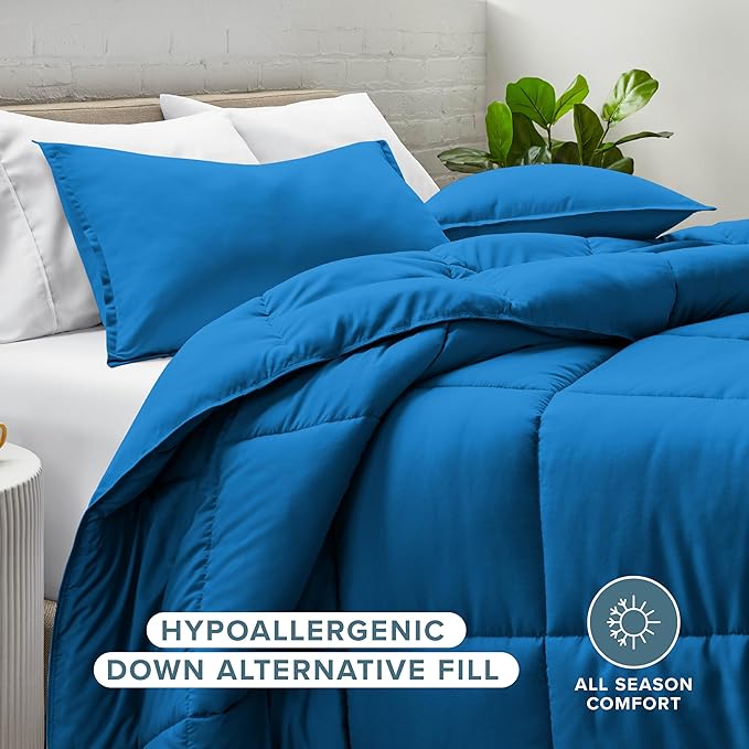 Bare Home Comforter Set - Full Size - Ultra-Soft - Goose Down Alternative - Premium 1800 Series - All Season Warmth (Full, Medium Blue)