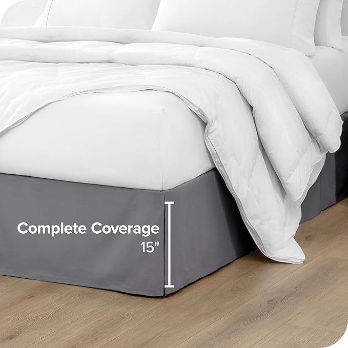 Bare Home Twin XL Bed Skirt - 15-Inch Tailored Drop Easy Fit - Bed Skirt for Twin Extra Long Beds - Center & Corner Pleats (Twin XL, Grey)