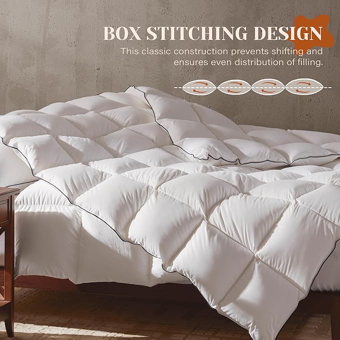 Goose Feather Down Fiber Cotton Comforter Full Size, Ultra-Soft Duvet Insert, Hotel Collection White Quilted Comforter, All Season Bedding Comforter with 8 Corner Loops, 82x86 Inch