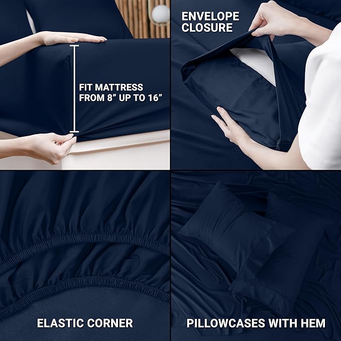 Utopia Bedding Queen Bed Sheets Set - Pack of 10 Sheet Sets - Perfect for Spa, Hotel, & Guest Bedroom - Brushed Microfiber - Shrinkage and Fade Resistant - Easy Care (Navy Blue)