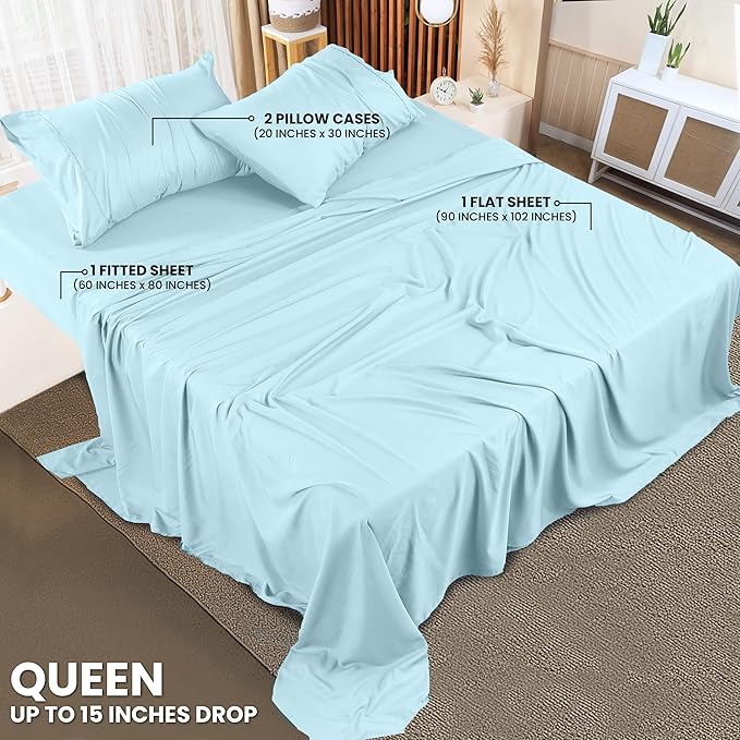 Utopia Bedding Queen Bed Sheets Set - 4 Piece Bedding - Brushed Microfiber - Shrinkage and Fade Resistant - Easy Care (Queen, Ice Blue)