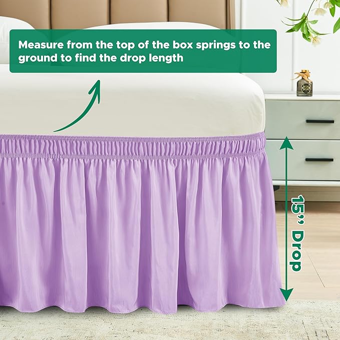 Biscaynebay Wrap Around Bed Skirts with Adjustable Belts for Full & Full XL Beds 15" Drop, Violet Elastic Dust Ruffles Silky Luxrious Fabric Machine Washable