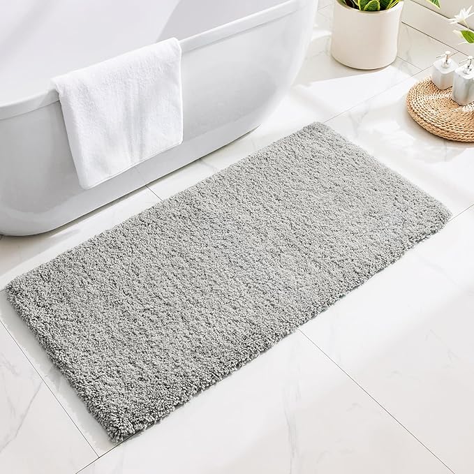Gray Bathroom Rug 24x48 Non Slip Fluffy Bath Mat for Bathroom Floor Washable Plush Luxury Bath Rug for Tub Soft Shaggy Absorbent Shower Sink Mat