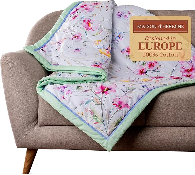 Maison d' Hermine Throw Blanket for Couch Lightweight Soft Warm Breathable Cotton Throw Blankets for Bed Girls Boys Women Men Gifts Sofa Travel Living Room Chair Bedding (50"x60", Summer Floral)