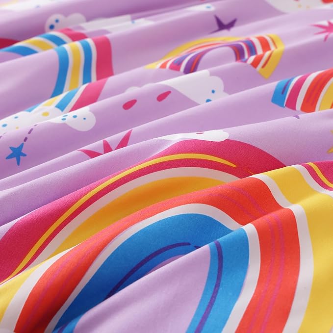 Full Size Comforter Set for Girls-7 Pieces Purple Rainbow Glow in The Dark Full Bedding Sets for Kids, Ultra Soft Bed in A Bag with Sheets