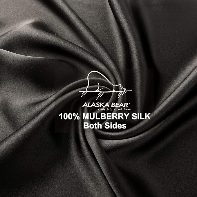 ALASKA BEAR Silk Pillowcase for Hair and Skin, Set of 2 Pure Genuine 22 Momme Mulberry Silk Pillow Cases Queen Size for Bliss Sleep Better Than Poly Satin, Zipper Closure(2pc, Charcoal)