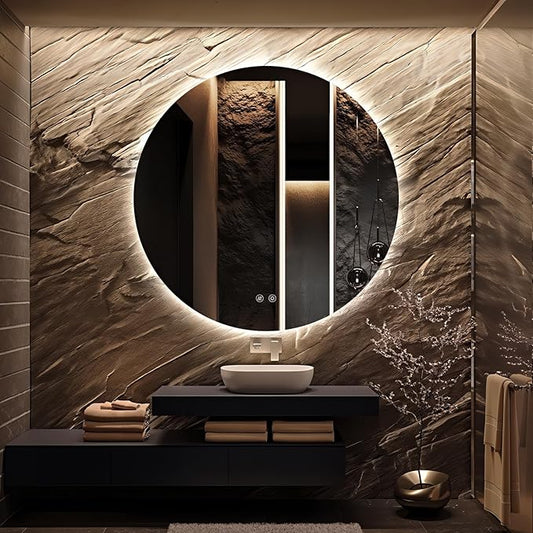 Round LED Mirror for Bathroom, 48" Circle Frameless Backlit Mirror with Lights, Wall Mounted Vanity Mirror, 3 Colors, Dimmable, Anti-Fog, IP65 Waterproof, Memory Function, UL Listed