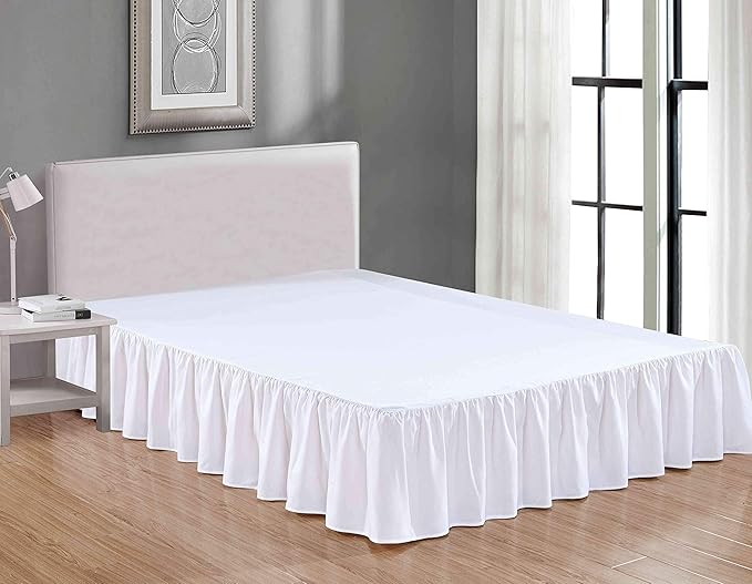Sheets & Beyond Wrap Around Solid Microfiber Luxury Hotel Quality Fabric Bedroom Gathered Ruffled Bedding Bed Skirt 14 Inch Drop (Twin, White)