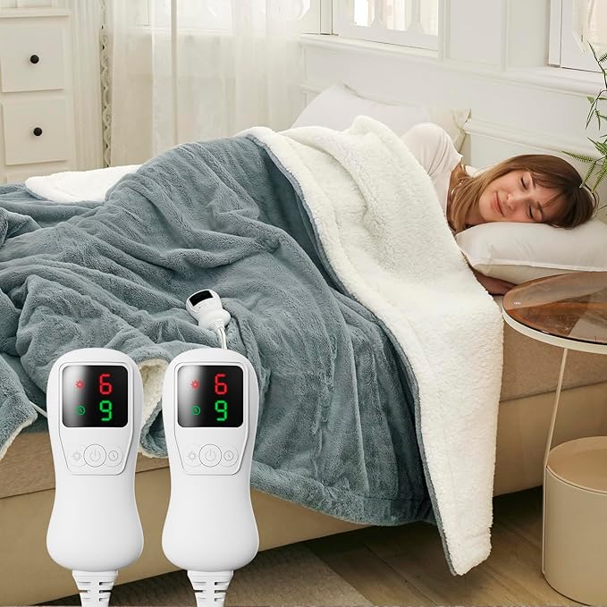 Heated Blanket Electric Blanket Queen Size, Faux Fur Heat Blanket, Super Soft Cozy Heating Blanket with 9 Heating Levels & 1-9 Hours Auto Off, Fast Heat & Overheat Protection, 84" x 90", Gray