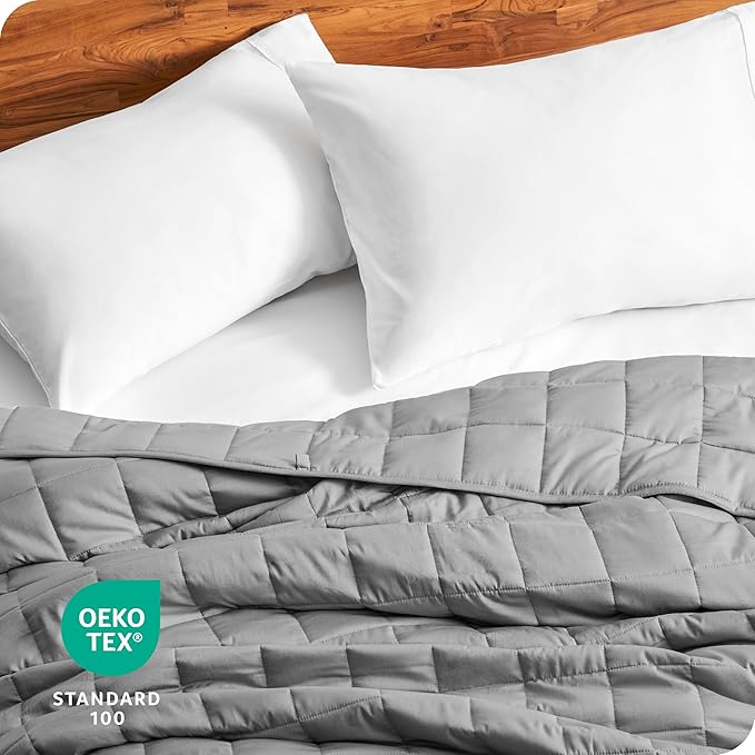 Bare Home Weighted Blanket All-Natural 100% Cotton with Nontoxic Glass Beads 40"x60" 10lbs, Light Grey