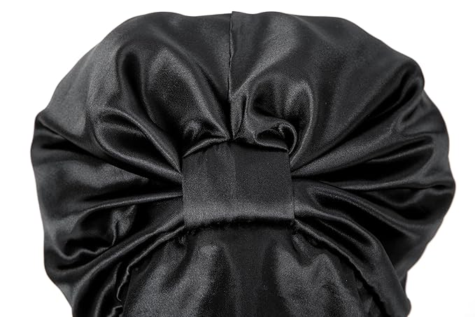 Black Satin Bonnet for Sleeping Women Adjustable Silk Hair Bonnet for Natural & Curly Hair Soft Satin Lined Bonnet Double Layer with Elastic Band Silk Sleep Cap