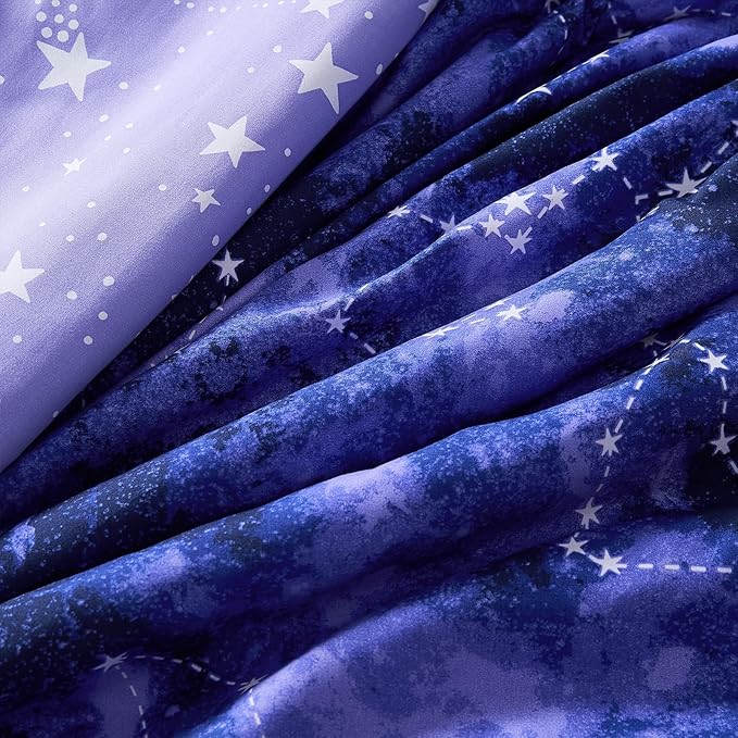 Full Size Comforter Set -7 Pieces Girls Boys Galaxy Glow in The Dark Full Bedding Sets for Kids, Ultra Soft Bed in A Bag with Sheets