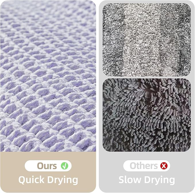 Waffle Bath Mat, Boho Bathroom Rugs Non Slip Washable Super Absorbent Quick Dry Cute Bath Mat Farmhouse Bathroom Decor, 30''x20'' Lavender Cream
