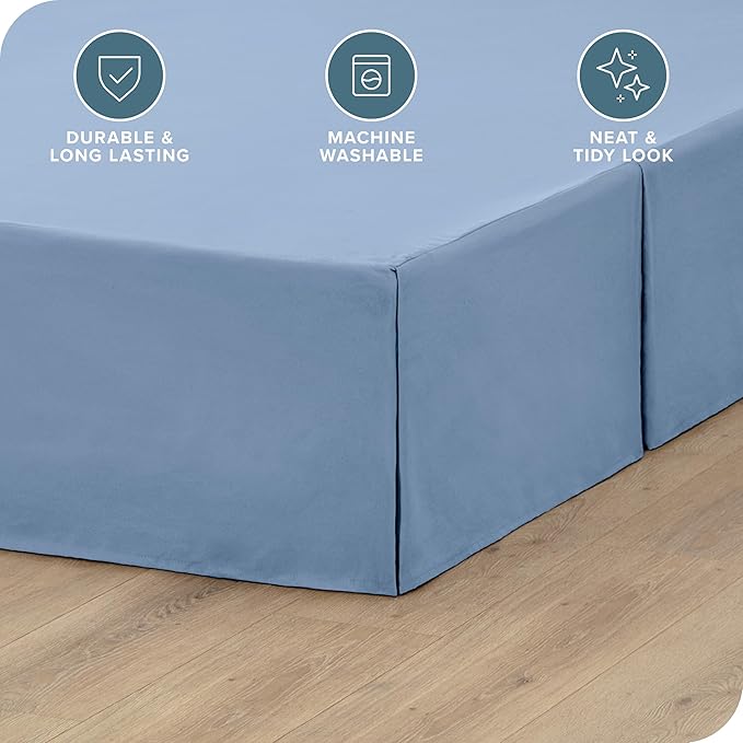 Bare Home Kids Twin Bed Skirt - 15-Inch Tailored Drop Easy Fit - Bed Skirt for Beds - Center & Corner Pleats (Twin, Coronet Blue)