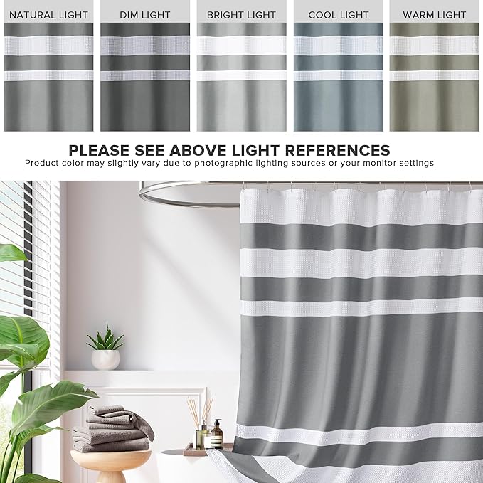 Madison Park Shower Curtain Spa Waffle Weave Long Shower Curtain for Bathroom 3M Scotchgard Moisture Management, Spa Quality Modern Shower Curtains for Bathroom, Long: 72x78 Charcoal