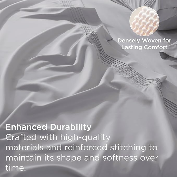 Bedsure Twin XL Sheets Dorm Bedding, GentleSoft Breathable Extra Long Twin Sheets & Pillowcases, Moisture Wicking Cooling, Deep Pocket Fits Mattress Up to 21 Inches Thick, Light Grey