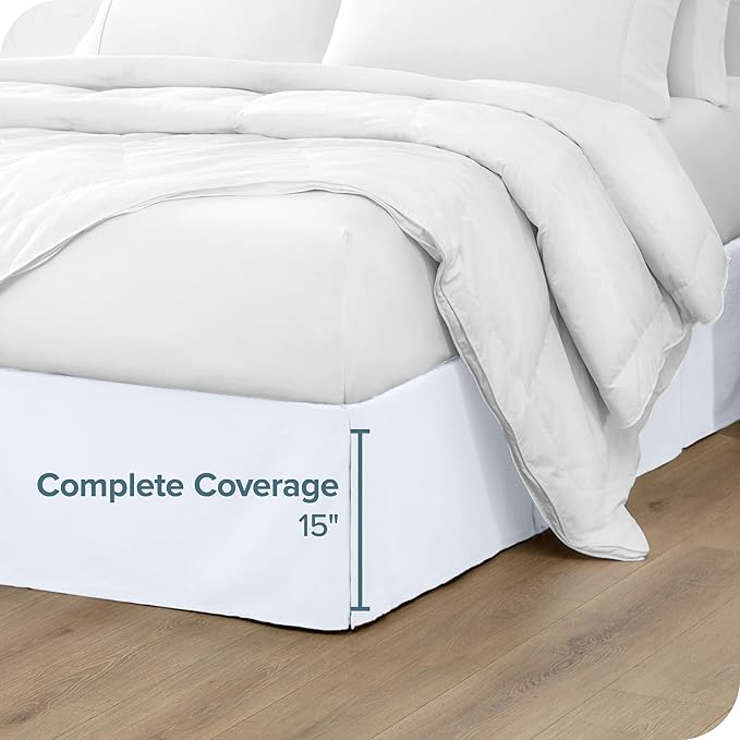 Bare Home California King Bed Skirt - 15-Inch Tailored Drop Easy Fit - Bed Skirt for Cal King Beds - Center & Corner Pleats (Cal King, White)