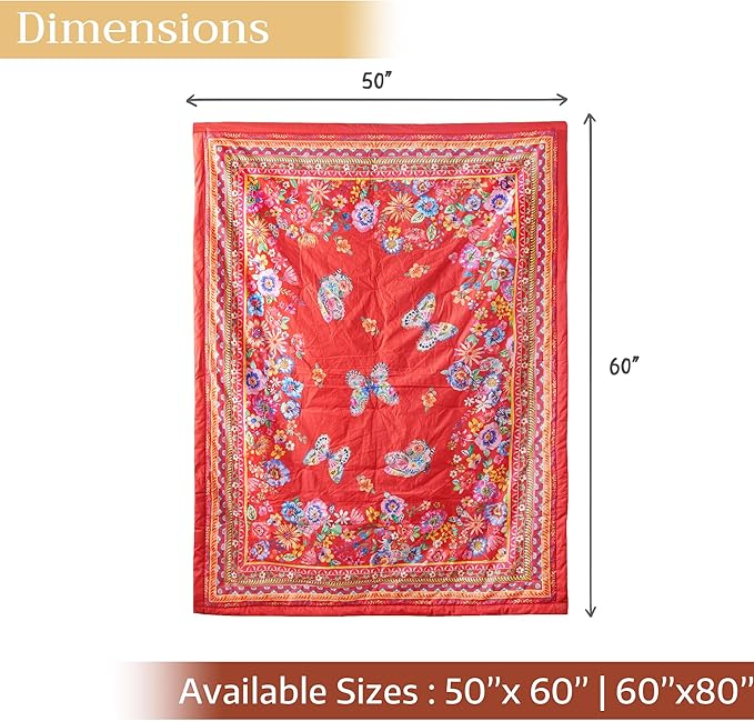 Maison d' Hermine Throw Blanket for Couch Lightweight Soft Warm Breathable Cotton Throw Blankets for Bed Girls Boys Women Men Gifts Sofa Travel Living Room Chair Bedding (50"x60", Happy Florals)