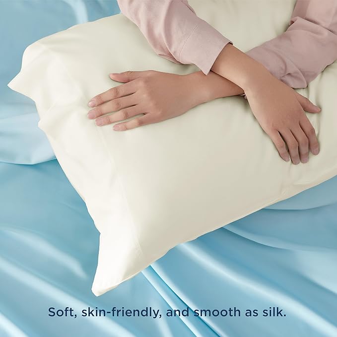 Bedsure Pillow Cases Standard Size, Cooling Pillow Cases, Rayon Derived from Bamboo Cream Pillowcases Standard Set of 2, Breathable & Soft Bedding Pillow Covers with Envelope Closure, 20x26 Inches
