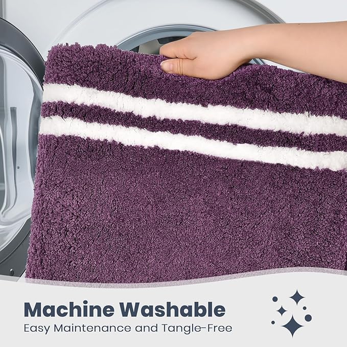 PURRUGS Bathroom Rug Non-Slip Machine Washable 30" x 46", Super Absorbent and Quick Dry Shaggy Microfiber Bath Mat, Extra Soft and Plush Bath Rug for Bathtub, Shower and Sink, Purple