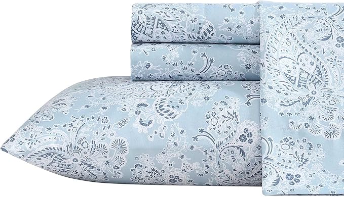 Wrangler - Queen Bed Sheets, Ultra-Soft & Lightweight Bedding with Matching Pillowcases, Lightweight Bed Set for All Season Comfort, Oeko-Tex Certified (Prairieland Paisley Blue)