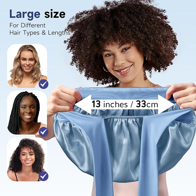 Umisleep Silk Bonnet, Soft Hair Bonnet for Sleeping, Real Mulberry Silk Lining, Bonnets for Women Hair Care, Double Layer Hair Cap with Tie, Large Silk Hair Wrap for Curly Long Hair, Blue