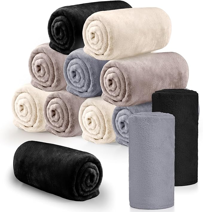 Tinideya 12 Pcs Flannel Fleece Throw Blanket Bulk 50 x 60 Inch Soft Fleece Blanket Warm Throw Blanket Coral Blankets for Couch Sofa Home Wedding Gifts Season (Classic)