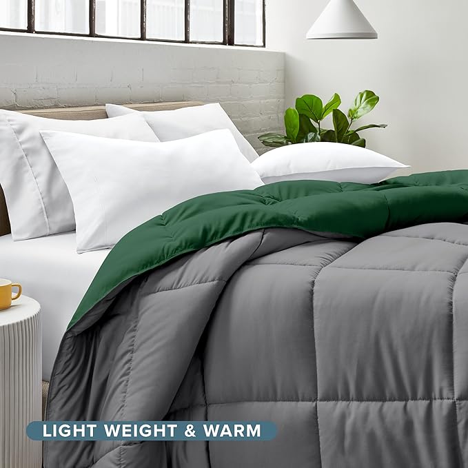 Bare Home King/California King Comforter - Reversible Colors - Goose Down Alternative - Ultra-Soft - Premium 1800 Series - All Season Warmth - Bedding Comforter (King/Cal King, Grey/Forest Green)