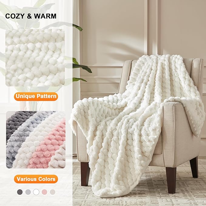 CCU-Warmth Heated Throw Blanket - Fast Heating 3D Jacquard Electric Heated Blanket, Cozy Heating Blanket with 6 Heating Settings & 4 Hours Auto-Off, 50"x60", White