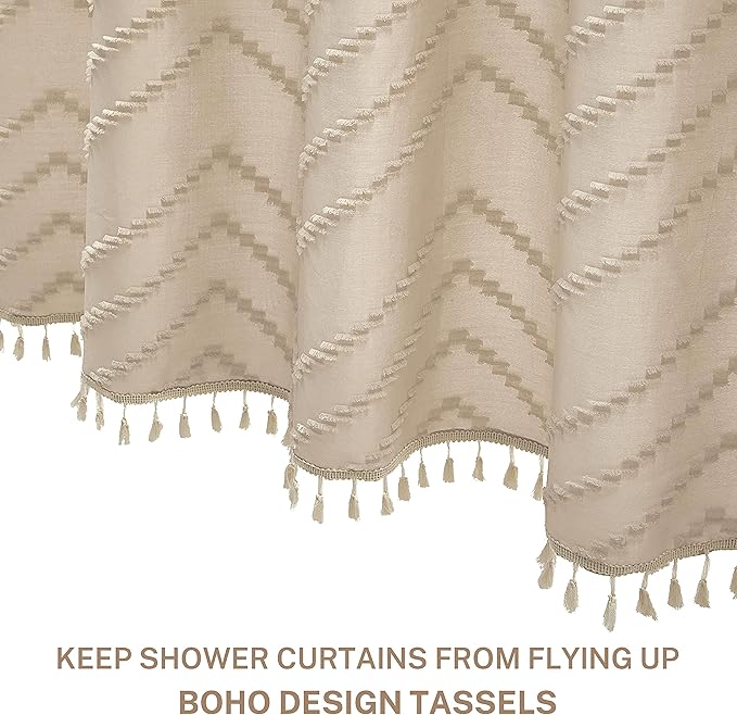 Stall Shower Curtain 36x72 Beige Fabric Shower Curtain Stall Size Cloth Shower Curtains Tufted Chevron Striped Textured Modern Farmhouse Minimalist for Bathroom Decor