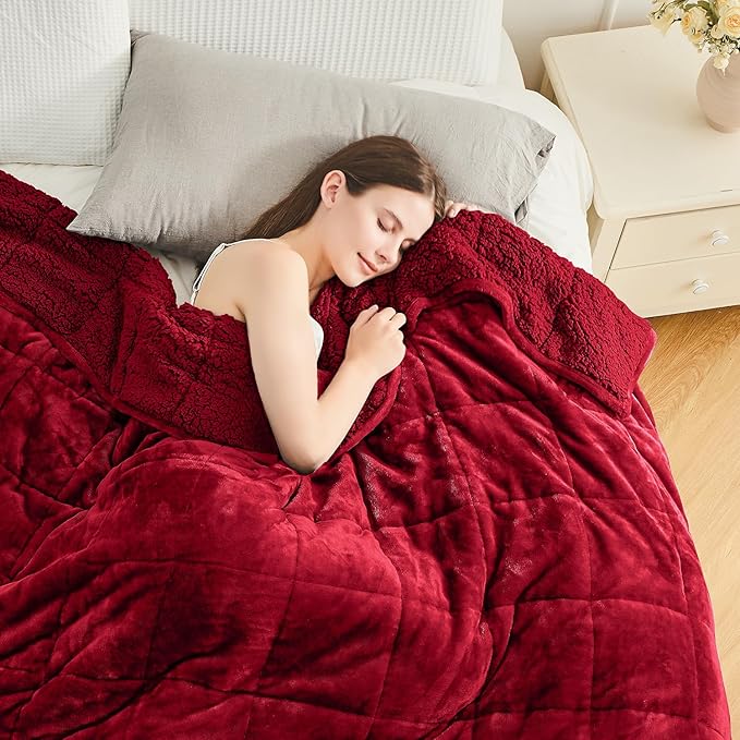 Cottonblue Sherpa Weighted Blanket for Adults 20 lbs Queen Twin Size 60x80 inches, Fuzzy Fleece Weighted Throw Blankets Cozy for Sleeping, Calming and Relax, Soft Heavy Blankets for Bed Sofa, Burgundy