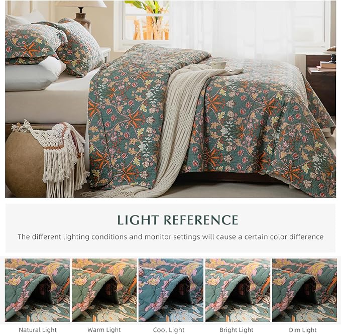 Lady Ann Oversized King Bedspreads 128x120, 100% Cotton Oversized King Quilt Bedding Set Vibrant Paisley Floral Pattern Plant Botanical Printed Quilted Coverlet Set, 3 PCS