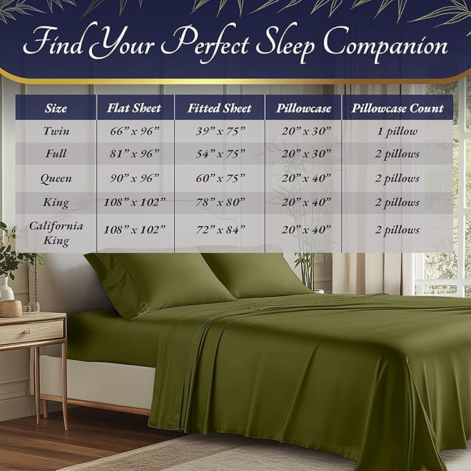 DECOLURE 100% Viscose Derived from Bamboo Sheets Twin Size 3pcs - Ultra Soft & Luxuriously Cooling, 17" Deep Pocket, Double Stitching, Perfect for Hot Sleepers - Twin Bed Sheets (Light Olive)