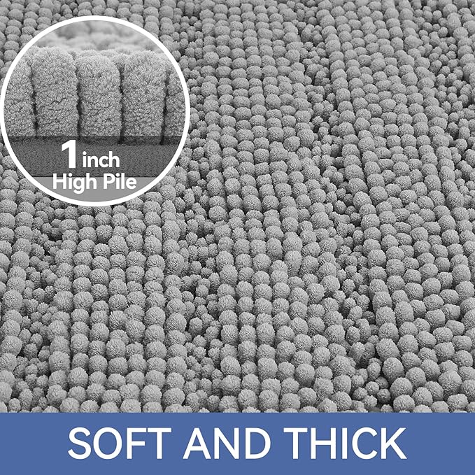 Bcoimo 30"×20" Chenille Bath Mat – Non-Slip with Backing Bath Rug Ultra-Absorbent and Machine Washable Bathroom Mat Quick-Dry Design. Ideal for Bathroom and Tub Areas