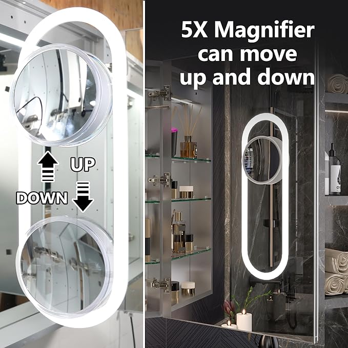 Lighted Medicine Cabinet with Mirror 36"x36" Recessed LED Medicine Cabinet Mirror, Front&Backlit, Anti-Fog, Stepless Dimming, 3-Color Temperatures, Magnifier, 2 Outlets, Storage Shelves, ETL Certified
