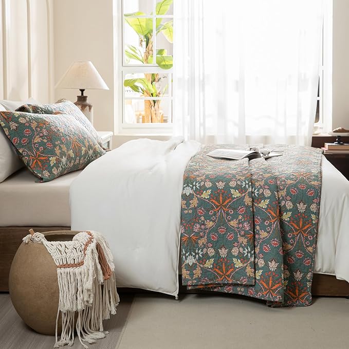 Lady Ann Oversized King Bedspreads 120x120, 100% Cotton Oversized King Quilt Bedding Set Vibrant Paisley Floral Pattern Plant Botanical Printed Quilted Coverlet Set, 3 PCS