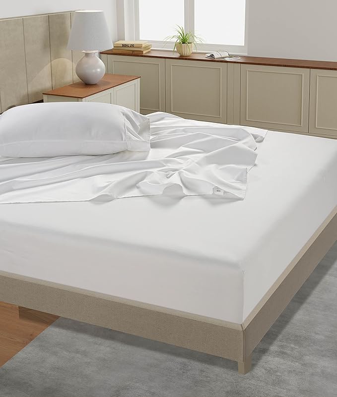 Lane Linen 100% Cotton Sheets – 450 Thread Count Full Size Sheet Set, Naturally Cooling Sateen Sheets, Soft & Comfy, 15” Deep Pocket Fully Elasticized Fitted Sheet, Bedding Sheets & Pillowcases, White