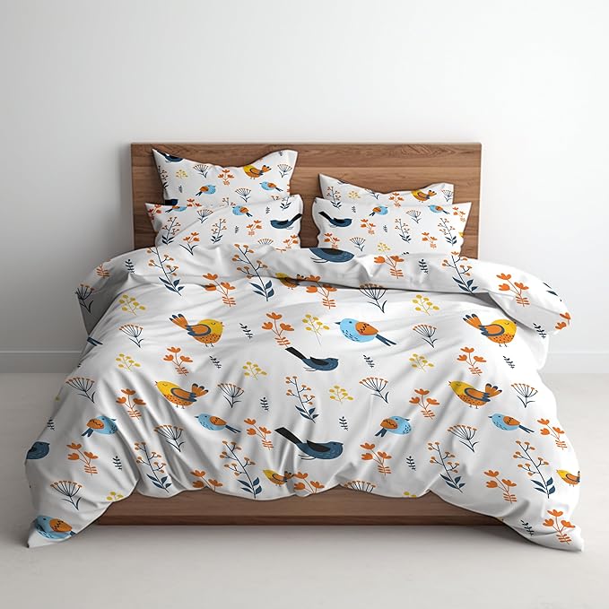 100% Egyptian Cotton Printed Duvet Cover Set - 1000 Thread Count King Size Luxurious Duvet Cover Set of 3, Breathable, & Durable Set Hotel Quality, Super Soft Comfy All Season (White)