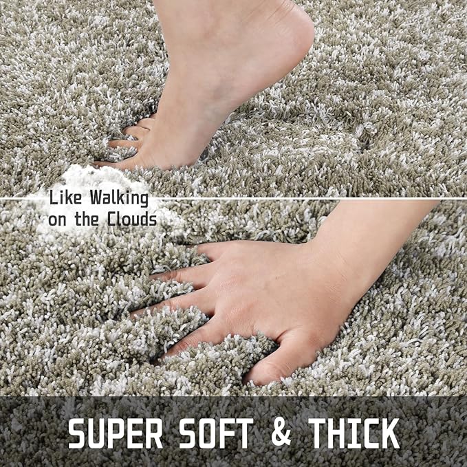 Yimobra Bathroom Rugs Non Slip Washable 36x24, Ultra Soft and Water Absorbent Bath Mats, Plush Fluffy Shower Mat Outside, Luxury Microfiber Thick Matts for Bathroom Floor/Tub, Light Tan and White
