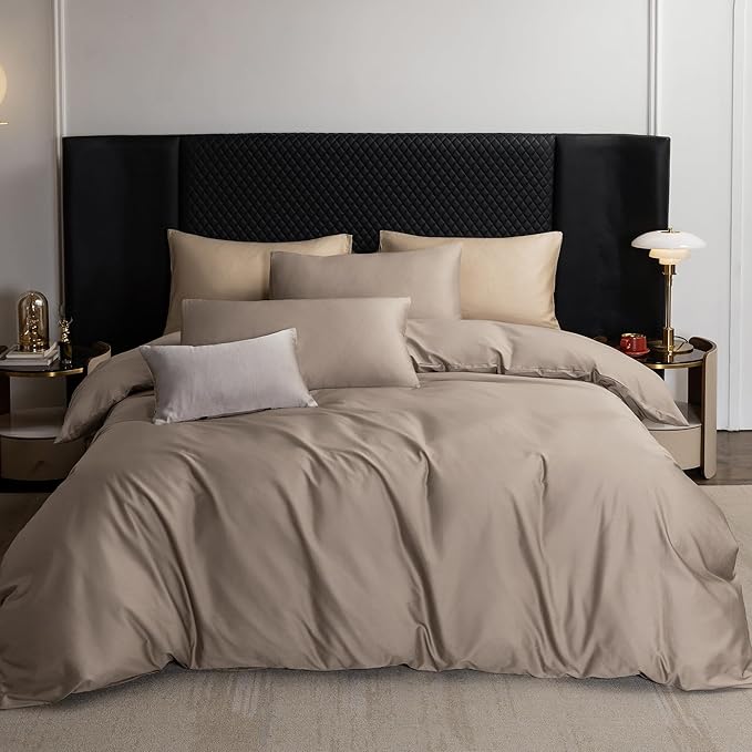MooMee Duvet Cover Set 100% Extra Long Staple Cotton 600 Thread Count Silky Sateen Smooth Luxury Soft Breathable Durable Hotel Quality Bedding, 3 Pieces (Tannish Gray, King 104"x90")