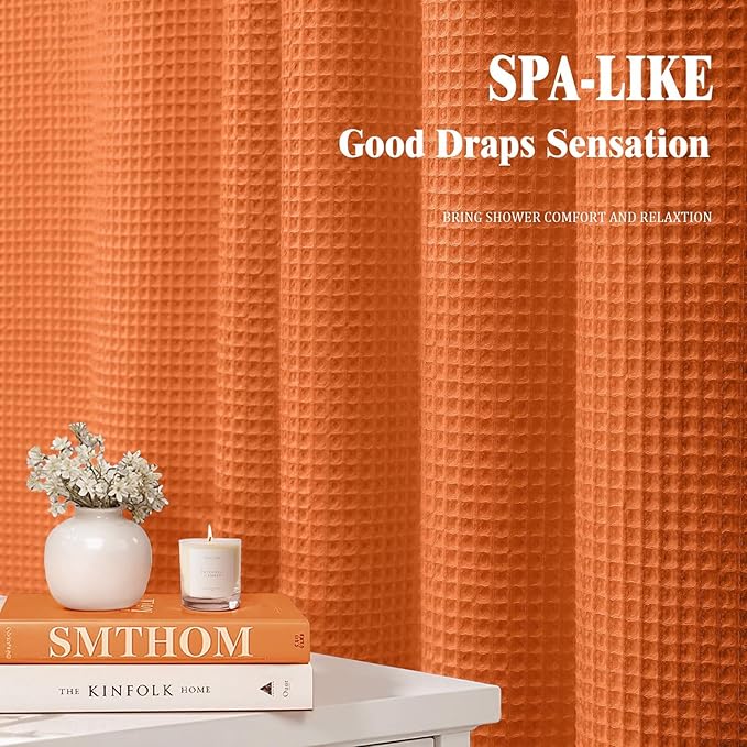 Waffle Weave Shower Curtain - Orange Cotton Fabric Texture Heavyweight Shower Curtain for Bathroom,Washable,72Wx72L
